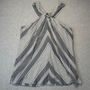 Drew Womens Grey White Chevron Striped Halter Neck Sleeveless Blouse XS Rayon US